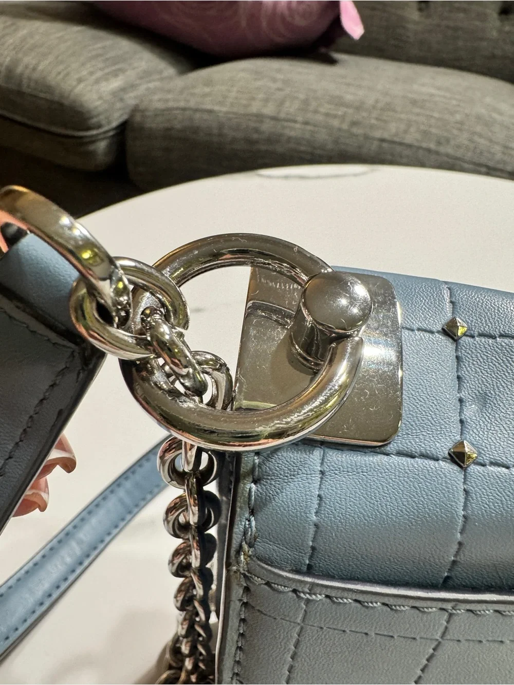 Michael Kors Light Blue Quilted Shoulder Bag with Silver Hardware